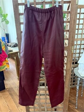 Nordstrom Maroon Elastic-Waist Leather Pants